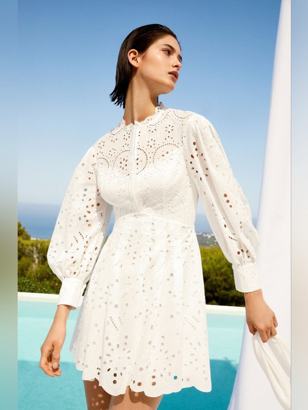 CHARO RUIZ Franca Broderie Anglaise Cotton-Blend Mini Dress Size Medium M White